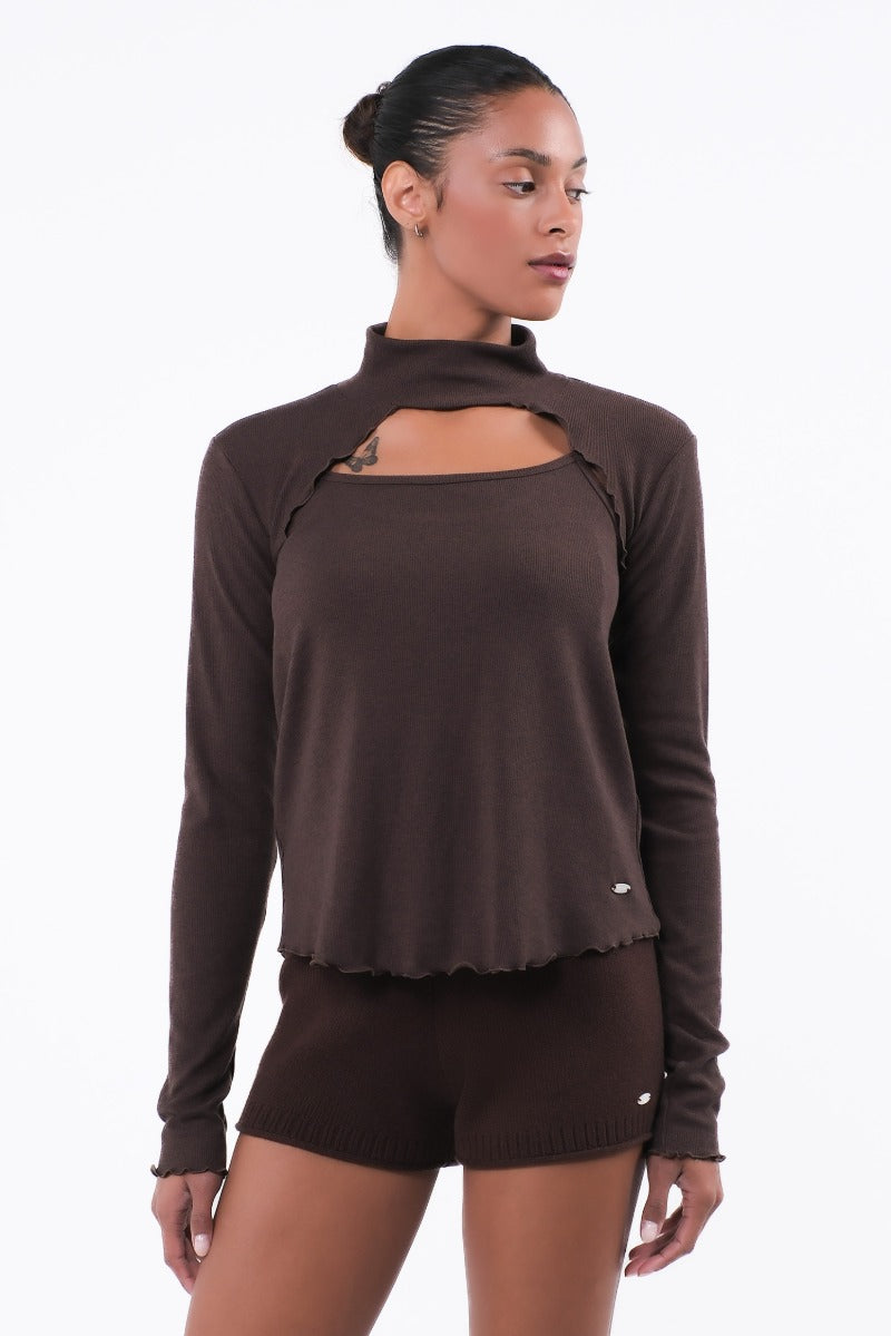 SP216 TURTLE NECK KNIT BOLERO COMBI