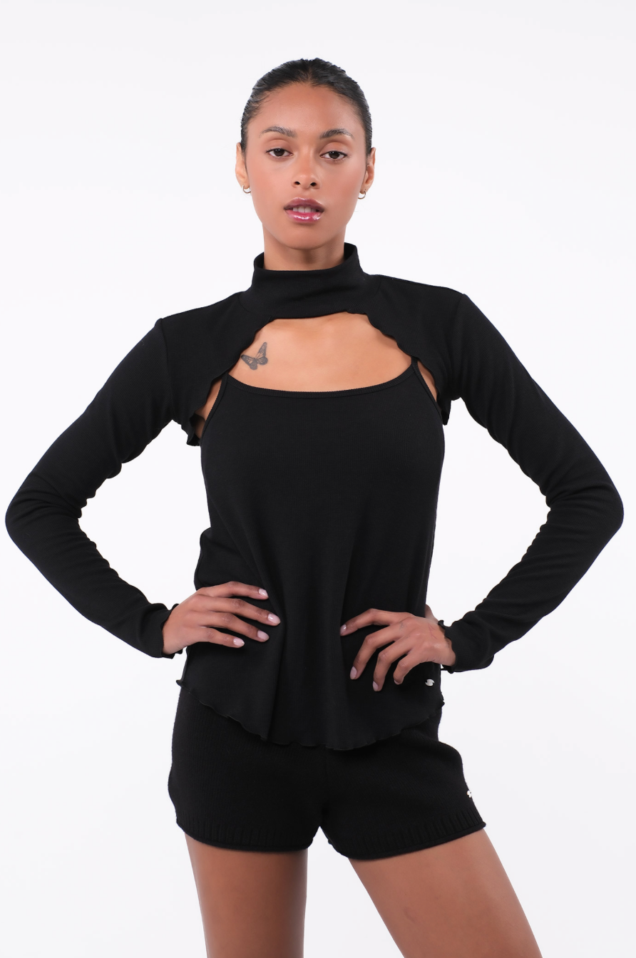 SP216 TURTLE NECK KNIT BOLERO COMBI