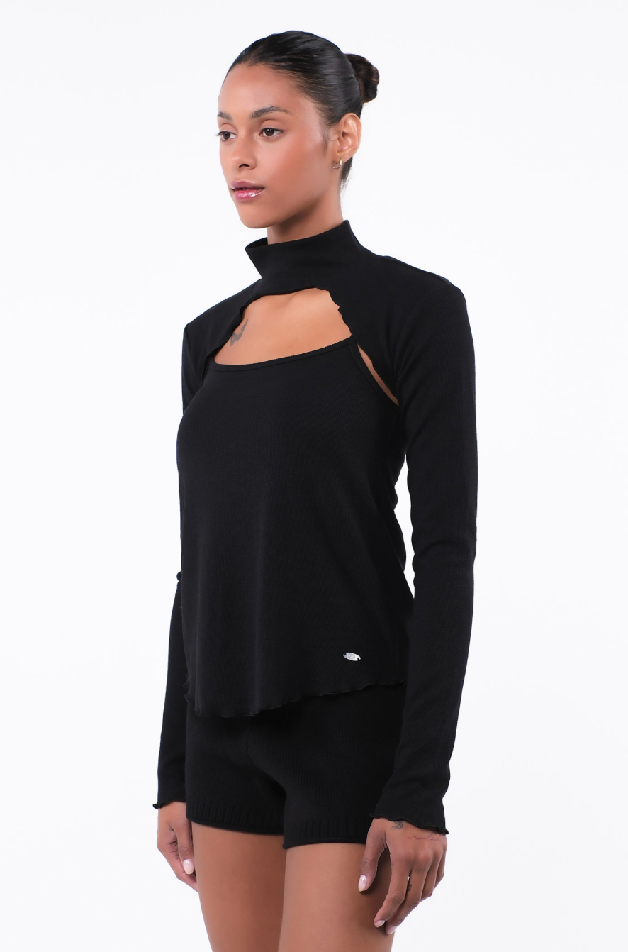 SP216 TURTLE NECK KNIT BOLERO COMBI
