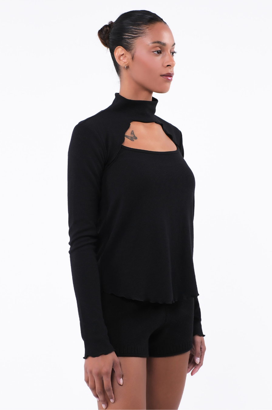 SP216 TURTLE NECK KNIT BOLERO COMBI