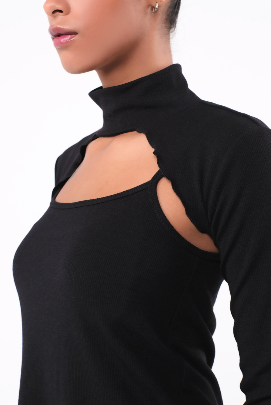 SP216 TURTLE NECK KNIT BOLERO COMBI