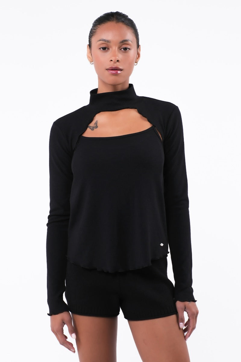 SP216 TURTLE NECK KNIT BOLERO COMBI